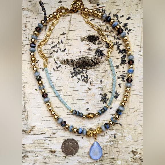 Light Blue Glass Beads In Two Strand Necklace - Picture 8 of 8